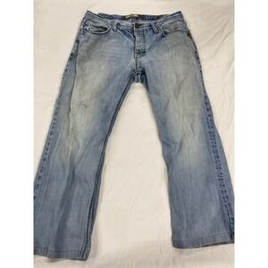 BKE Derek Mens Straight Leg Light Wash Distressed Cotton Jeans 36R Blue flaws